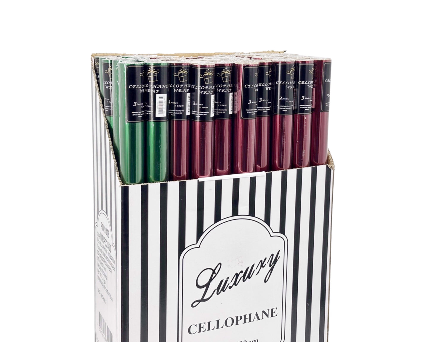 Bulk 50 Cellophane Rolls Red & Green 70cm x 3m