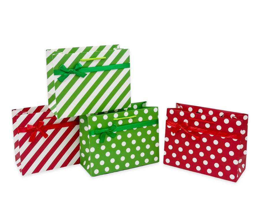 bulk 48 Large Red & Green Dots Stripes Gift Bag Assorted 32cm - SuperSaverAU - view 1