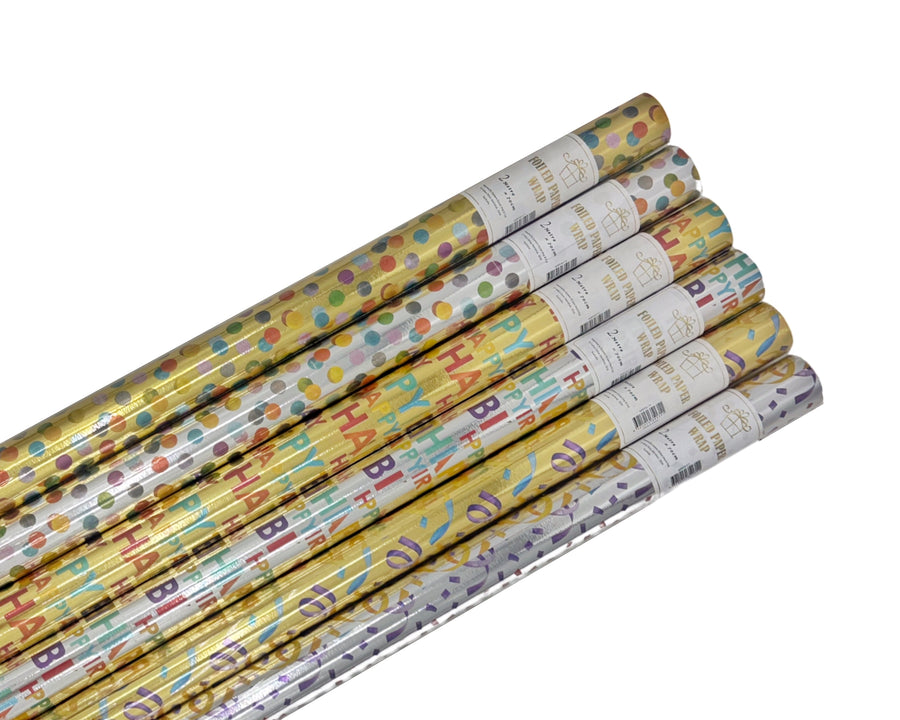 Foiled Celebration Gift Wrap 50 Pack 70Cm x 2M - Multi Colour - SuperSaverAU - view 1