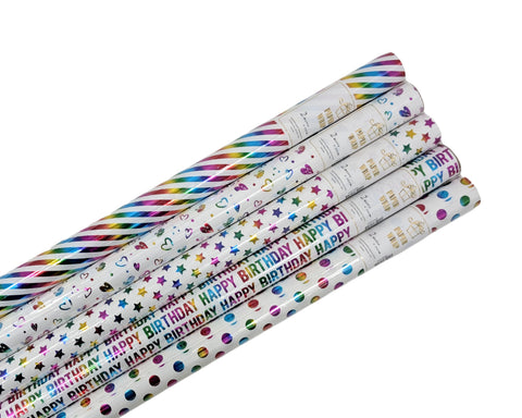 Holographic Foiled Everyday Gift Wrap Assort 50 Pack, 200cm, Multi Colour - SuperSaverAU - view 1