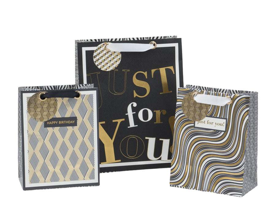 bulk 24 Medium Golden Glam Gift Bag Assort 23cm - SuperSaverAU - view 1