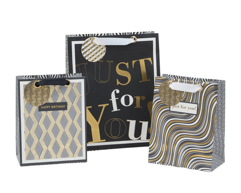 bulk 24 Large Golden Glam Gift Bag Assort 32cm - SuperSaverAU - view 1