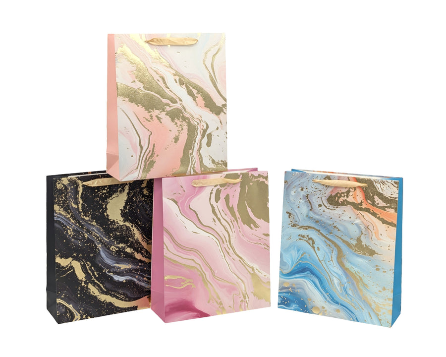 Premium Elegant Golden Marble Gift Bags – XLarge 24 Pack