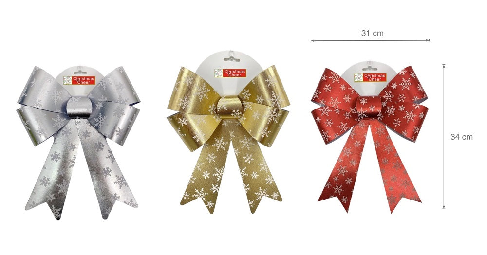 24 Xmas Snow Flake Gift Bows - 34cm