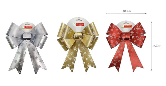 24 Xmas Snow Flake Gift Bows - 34cm