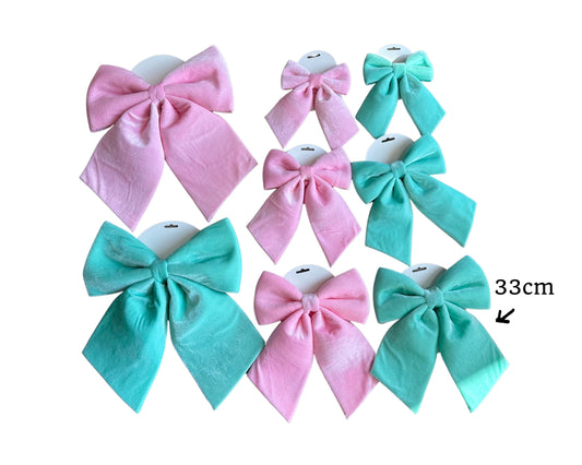 Xmas Pink & Blue Velvet Bow 33cm - 12 Pack