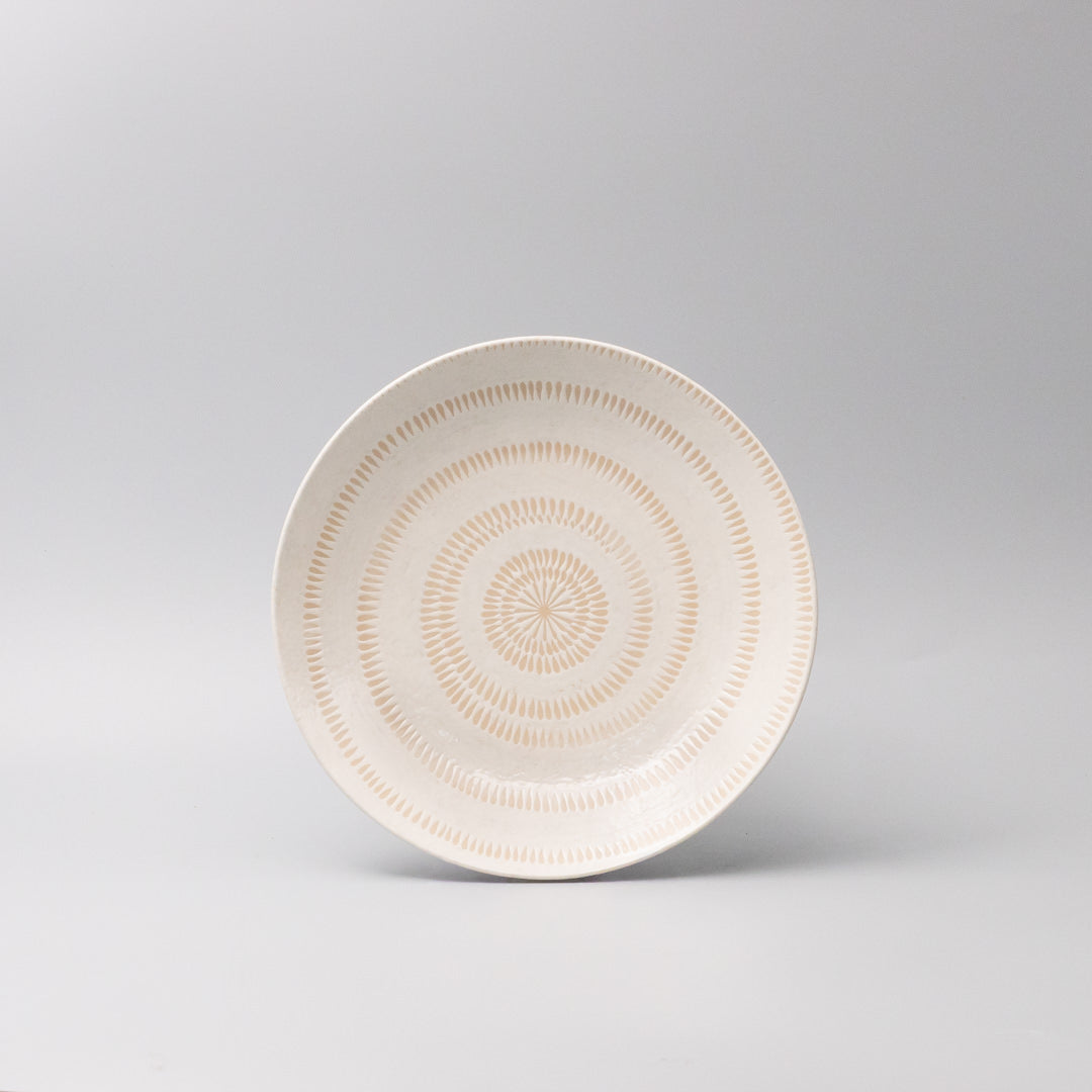 Premium Open Shallow Bowl – Ivory Spiral Glaze 23cm