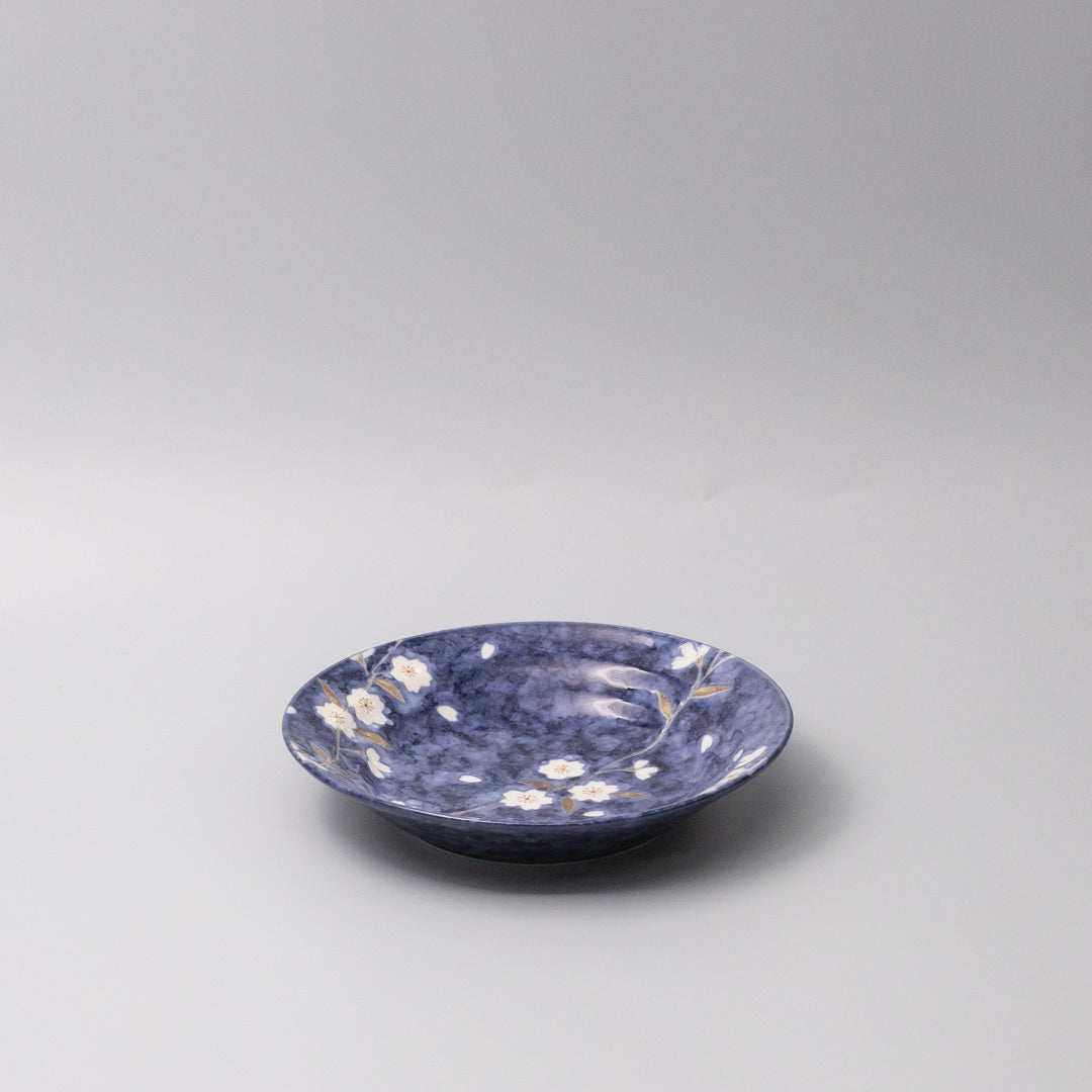 Premium 20cm Indigo Sakura Design Open Shallow Ceramic Bowl Dishwasher Microwave Safe