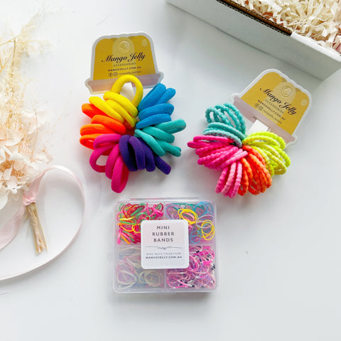 Daycare Happy Colour Bundle - 1 Pair Handmade Bows, 34 Metal Free Hair Ties - SuperSaverAU - view 2