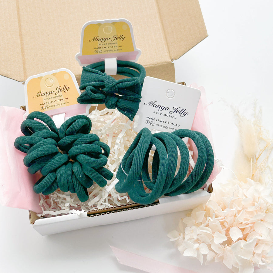 Bottle Green School Colour 36 Pieces Bundle - Handmade Bows & Metal Free Hair Ties - SuperSaverAU - view 1