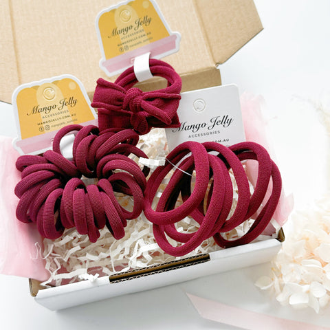 Maroon School Colour 36 Pieces Bundle - Handmade Bows & Metal-Free Hair Ties - SuperSaverAU - view 1