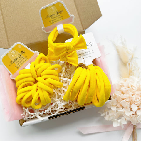 Yellow School Colour 36 Pieces Bundle - 1 Pair Handmade Bows & 34 Metal Free Hair Ties - SuperSaverAU - view 1