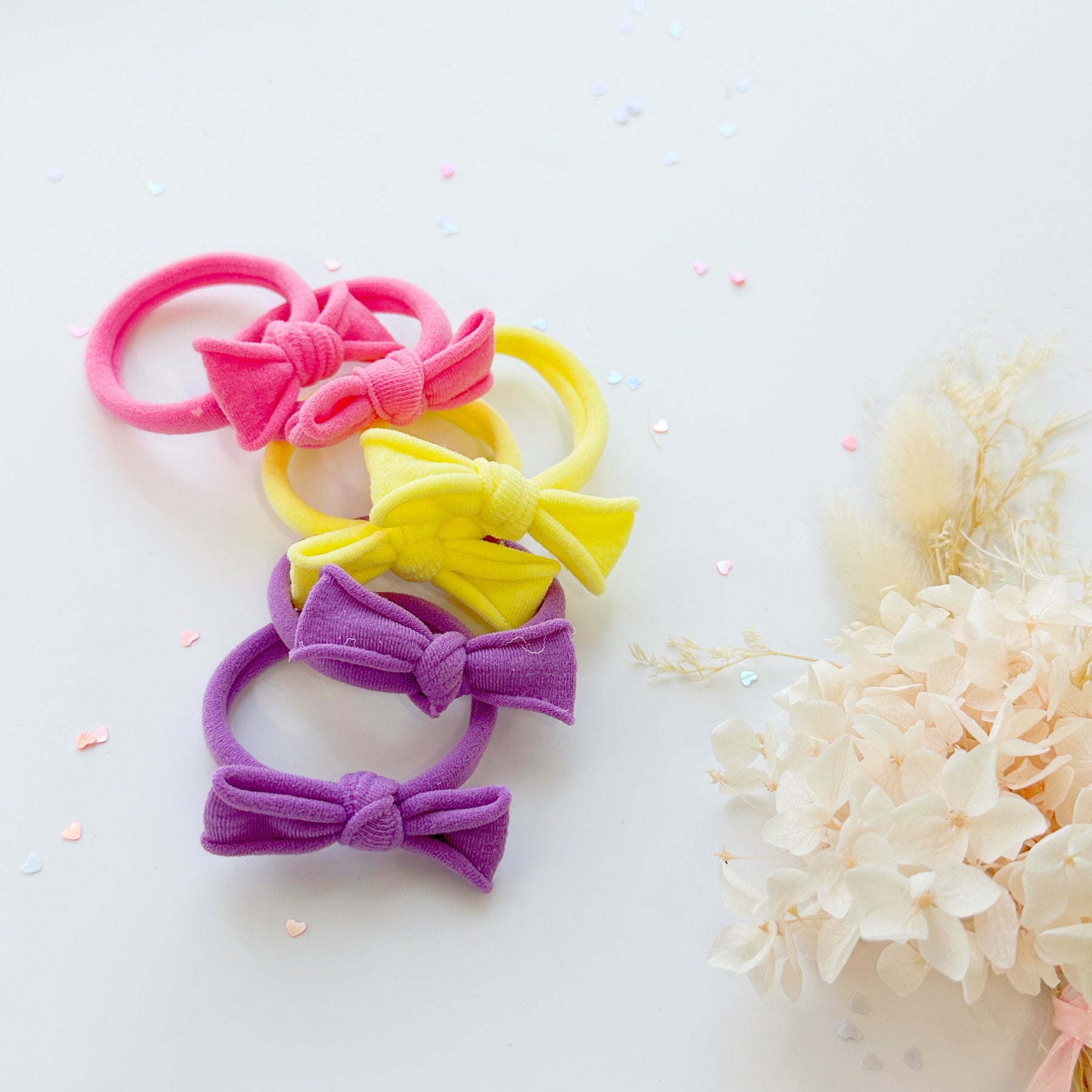 MANGO JELLY Metal Free Soft Hair Ties - Handmade Simple Bow - 4cm - Pastel Yellow - SuperSaverAU - view 1