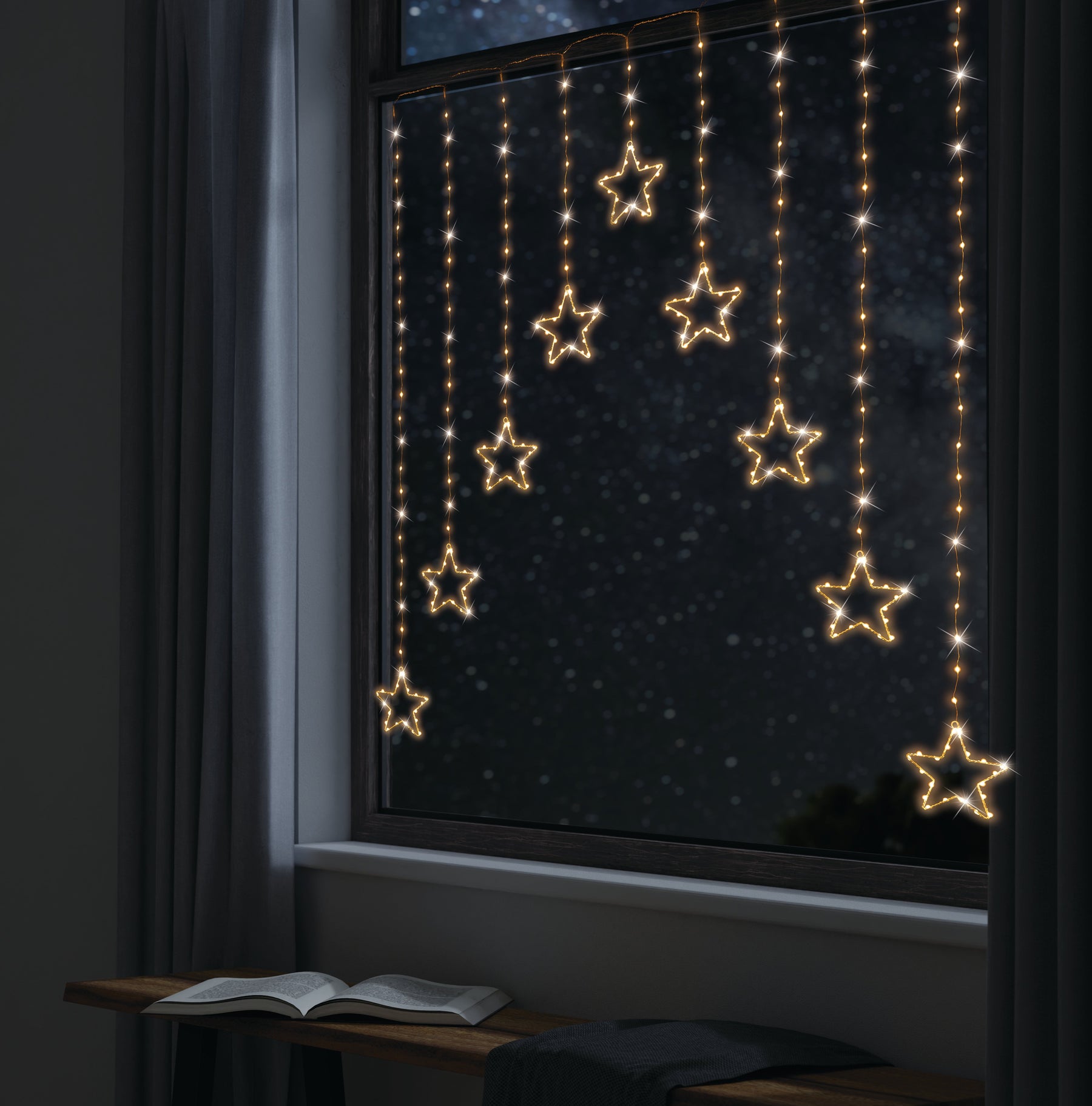 LED Wire Star Curtain Gold Lights - SuperSaverAU - view 1