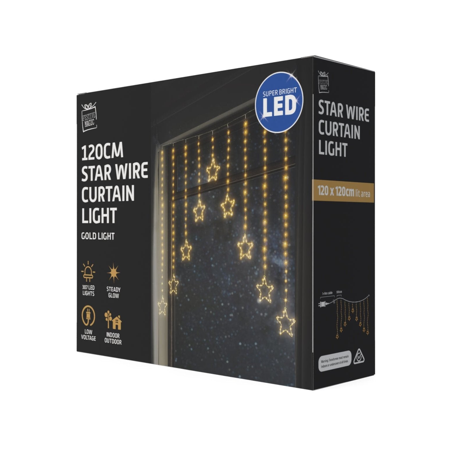 LED Wire Star Curtain Gold Lights - SuperSaverAU - view 2