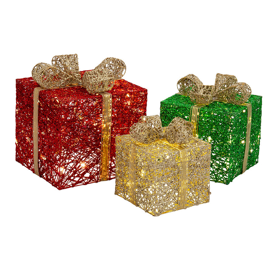 LED Jumbo Presents 3-Piece Glitter/Gold Bow Twinkle - SuperSaverAU - view 1