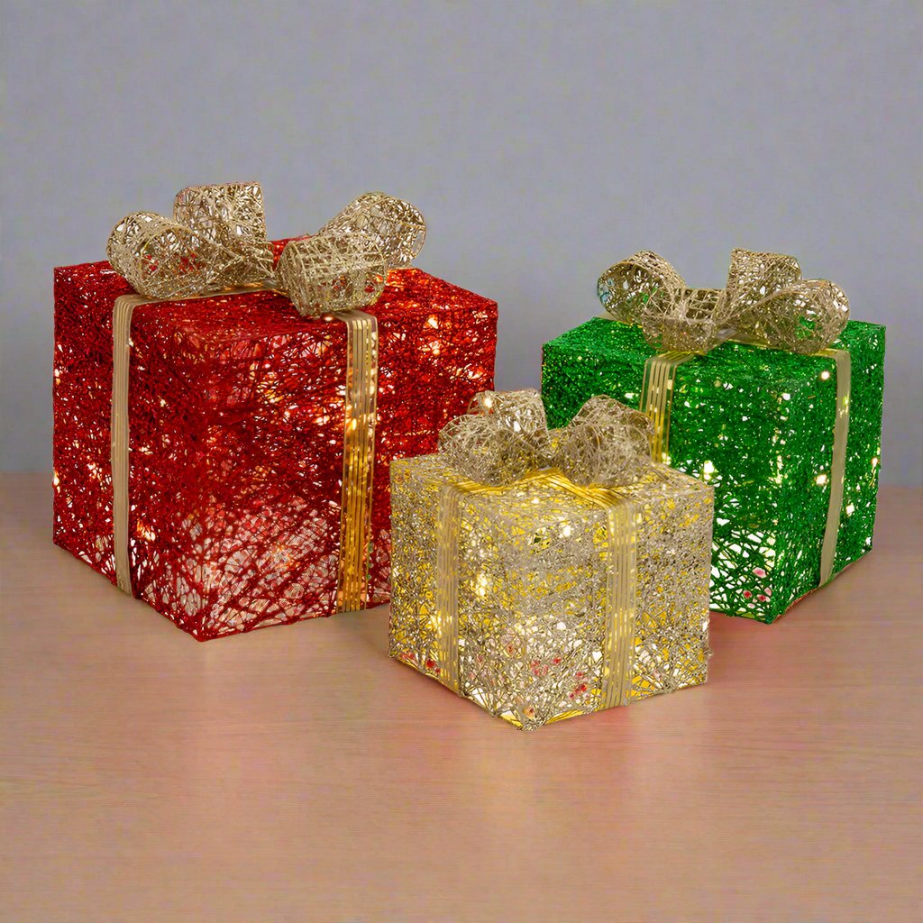 LED Jumbo Presents 3-Piece Glitter/Gold Bow Twinkle - SuperSaverAU - view 2