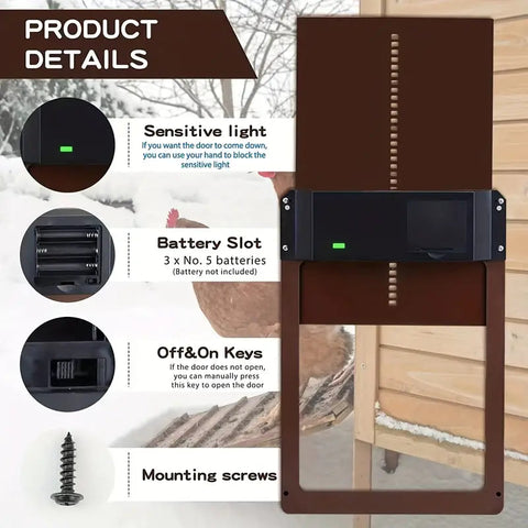NNETM Automatic Chicken Coop Door, Light-Sensitive, Waterproof, 36*26*5cm - SuperSaverAU - view 2