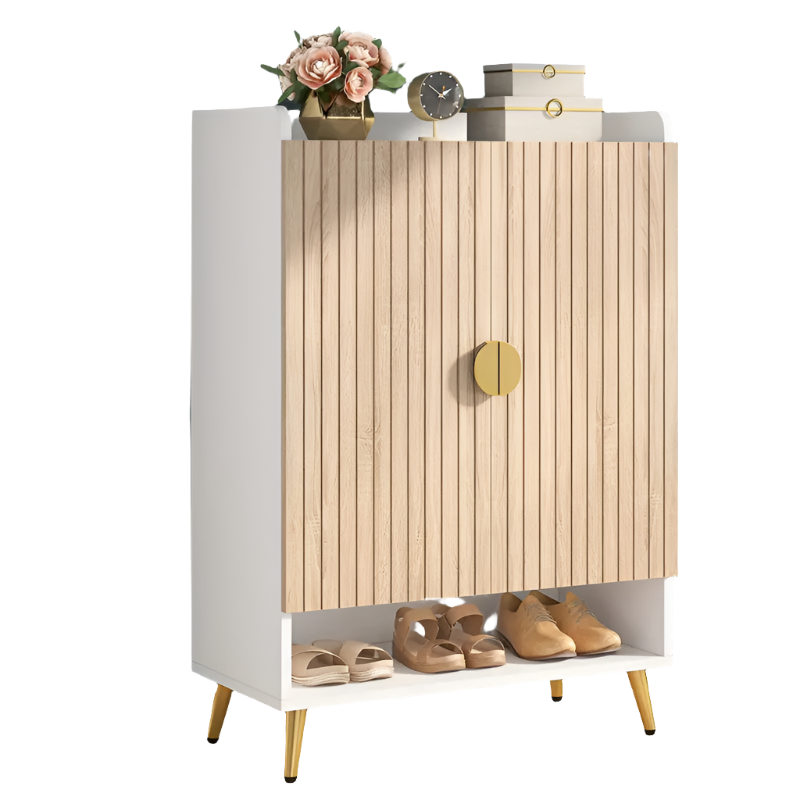 NNETMLT 7-Tier Shoe Storage Cabinet with Adjustable Shelves in Wood and Gold - SuperSaverAU - view 1