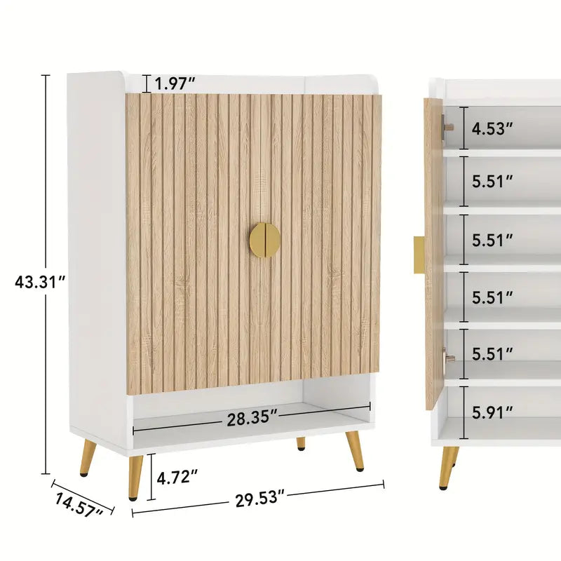 NNETMLT 7-Tier Shoe Storage Cabinet with Adjustable Shelves in Wood and Gold - SuperSaverAU - view 5