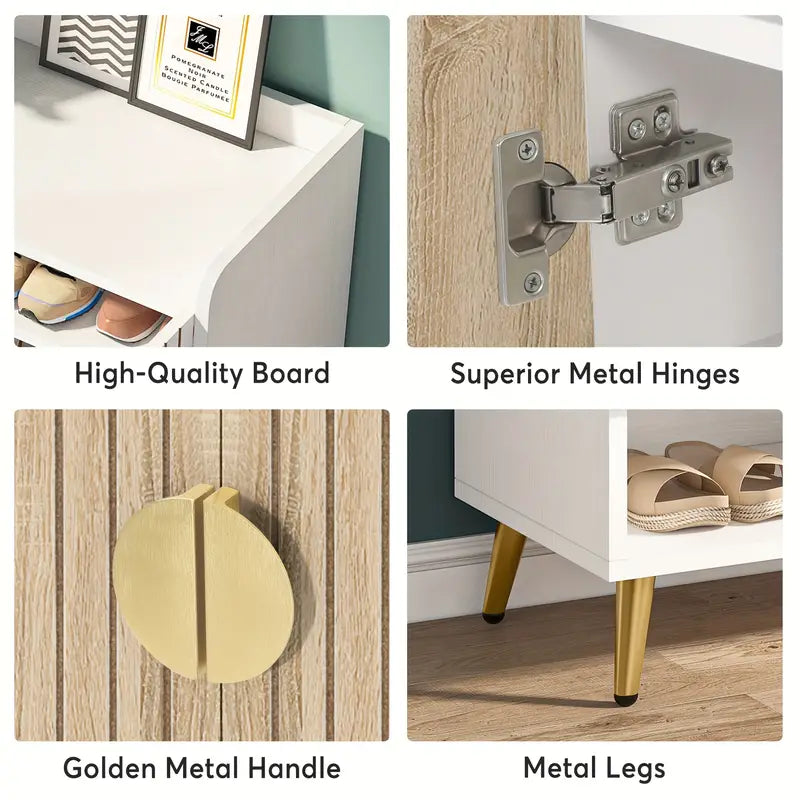 NNETMLT 7-Tier Shoe Storage Cabinet with Adjustable Shelves in Wood and Gold - SuperSaverAU - view 6