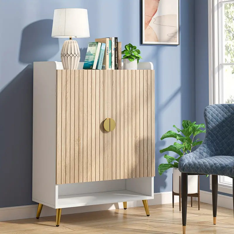 NNETMLT 7-Tier Shoe Storage Cabinet with Adjustable Shelves in Wood and Gold - SuperSaverAU - view 10