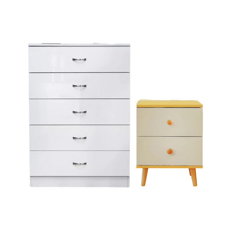 NNECN 5 Layer White Drawer Chest Storage with Bedside Table - SuperSaverAU - view 1