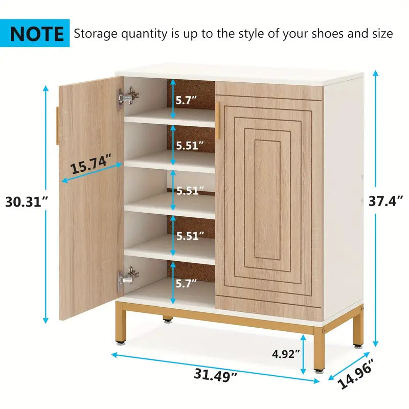 NNETMLT 5-Tier Shoe Cabinet - Geometric Pattern Doors in White/Natural - SuperSaverAU - view 2
