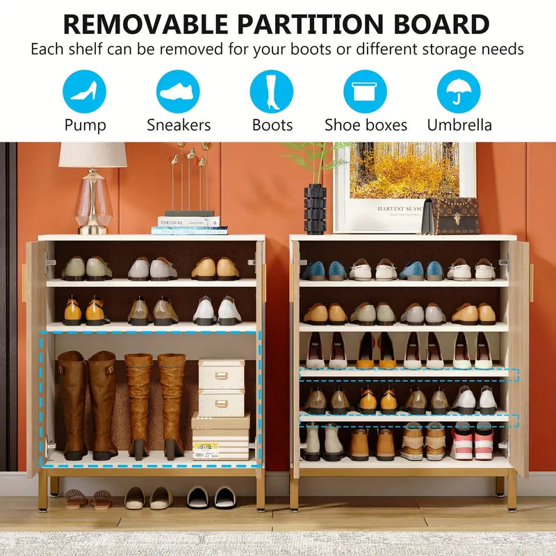 NNETMLT 5-Tier Shoe Cabinet - Geometric Pattern Doors in White/Natural - SuperSaverAU - view 3