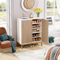 NNETMLT 5-Tier Shoe Cabinet - Geometric Pattern Doors in White/Natural - SuperSaverAU - view 4