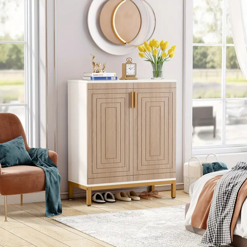 NNETMLT 5-Tier Shoe Cabinet - Geometric Pattern Doors in White/Natural - SuperSaverAU - view 6