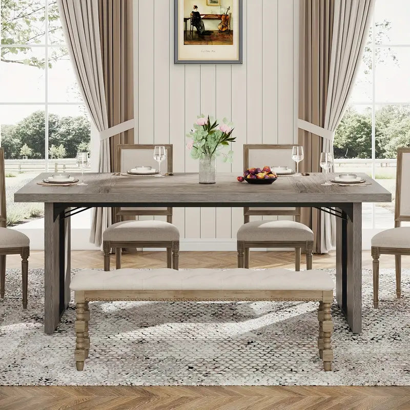 NNETMLT Rustic Rectangular Dining Table - Modern Gray Finish - SuperSaverAU - view 4