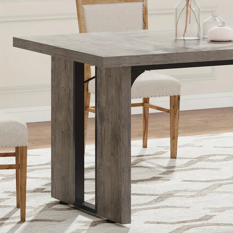 NNETMLT Rustic Rectangular Dining Table - Modern Gray Finish - SuperSaverAU - view 5