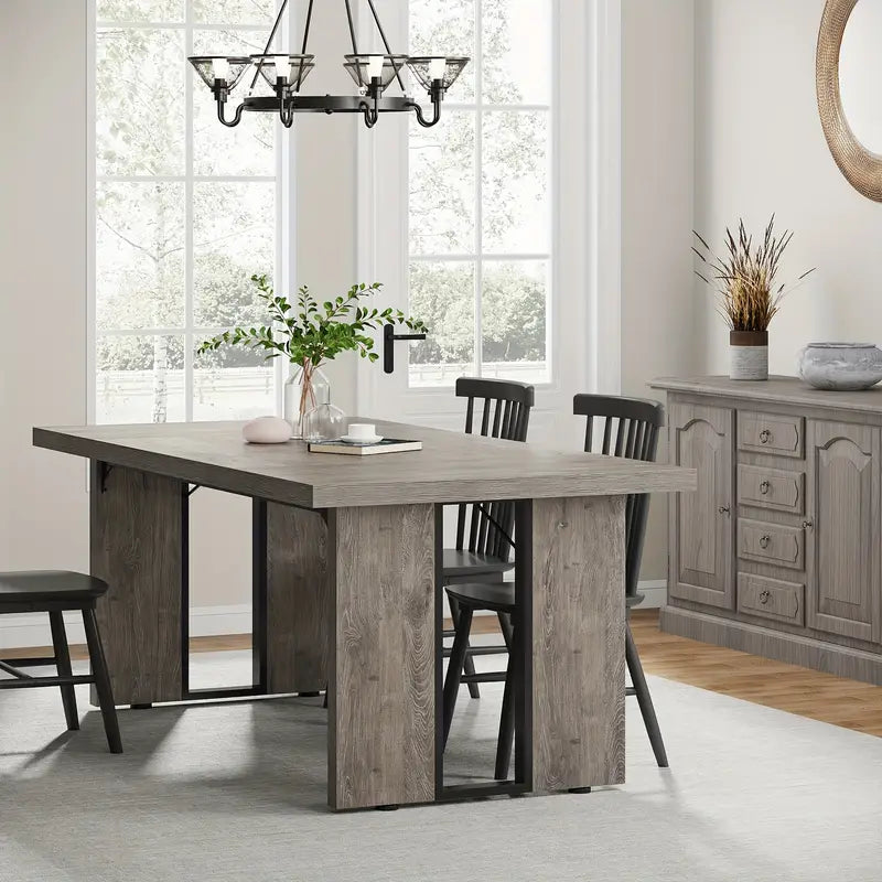 NNETMLT Rustic Rectangular Dining Table - Modern Gray Finish - SuperSaverAU - view 6