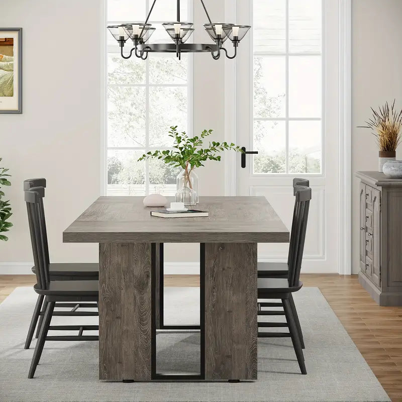 NNETMLT Rustic Rectangular Dining Table - Modern Gray Finish - SuperSaverAU - view 7