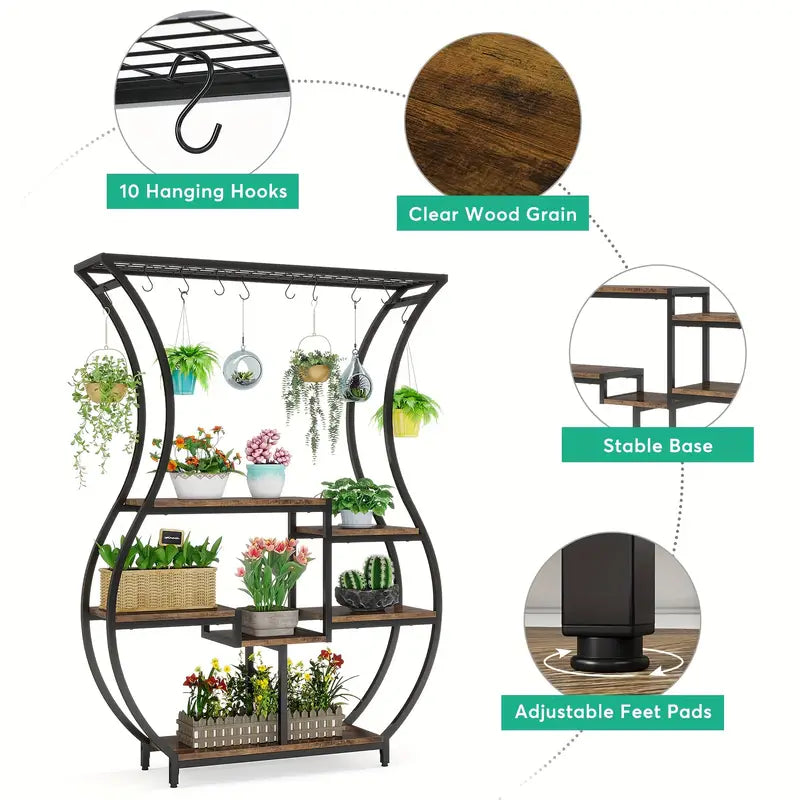 NNETMLT 6-Tier Indoor Plant Stand, Rustic Brown, Vase Shape Design, 70.9" Tall - SuperSaverAU - view 2