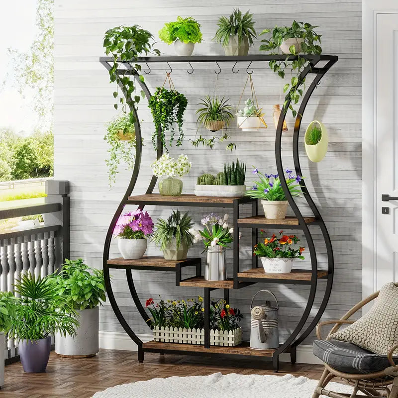 NNETMLT 6-Tier Indoor Plant Stand, Rustic Brown, Vase Shape Design, 70.9" Tall - SuperSaverAU - view 4