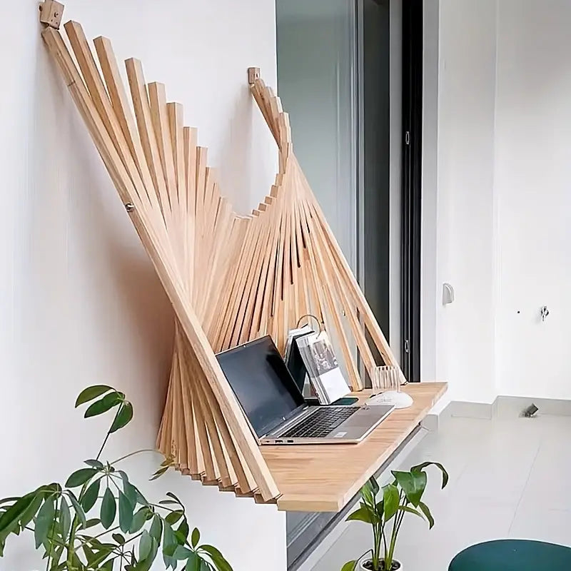 NNETM Wall-Mounted Folding Table, Space-Saving Crude Wood, Modern Design - SuperSaverAU - view 4