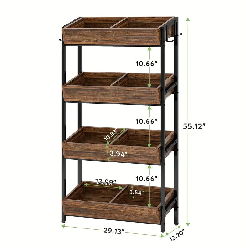 NNETMLT 4-Tier Wood Snack Rack Basket - Vintage Brown - SuperSaverAU - view 6