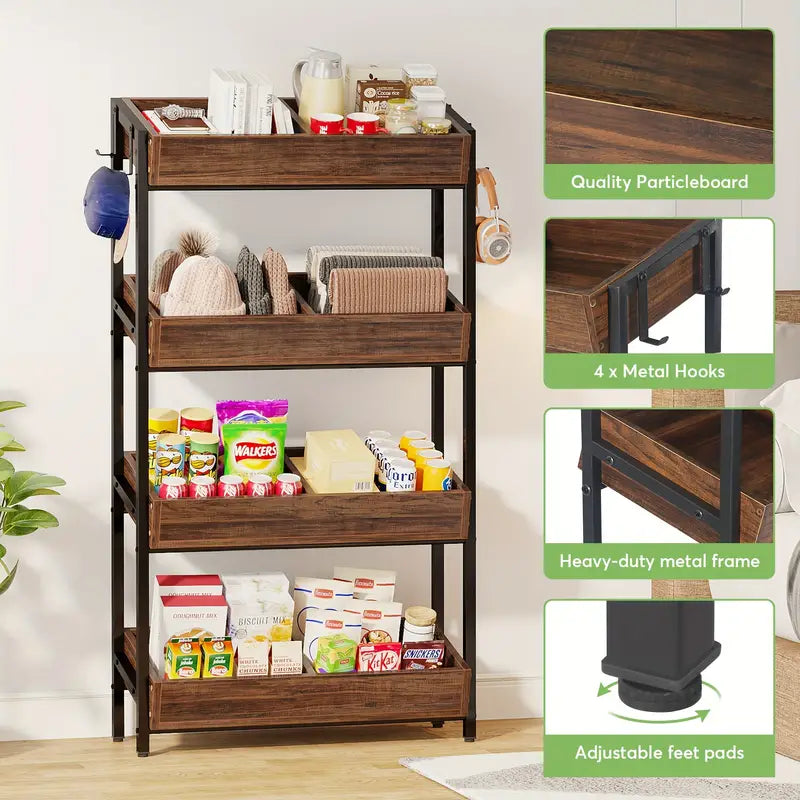 NNETMLT 4-Tier Wood Snack Rack Basket - Vintage Brown - SuperSaverAU - view 7