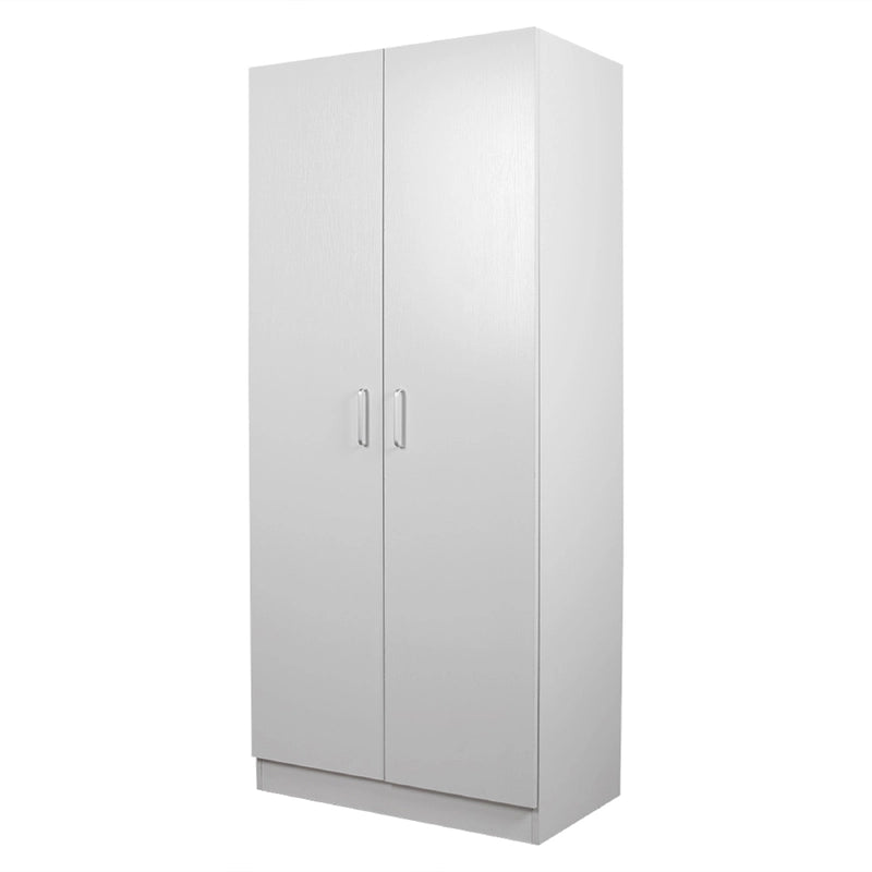 NNECN 2-Door Hanging Wardrobe, 80 L x 52 W x 191.5 H CM, White, Metal Bow Handles - SuperSaverAU - view 1