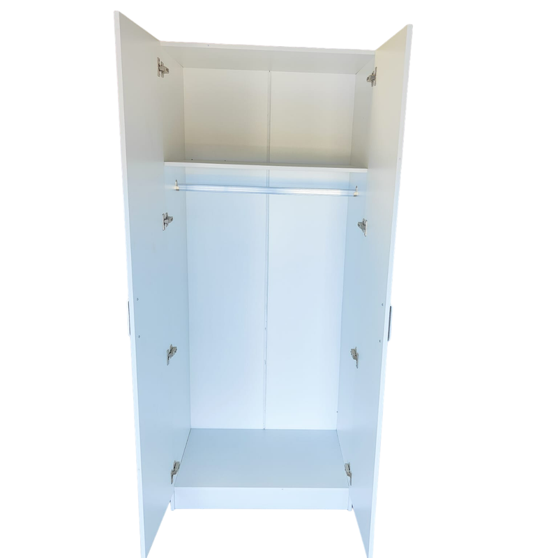 NNECN 2-Door Hanging Wardrobe, 80 L x 52 W x 191.5 H CM, White, Metal Bow Handles - SuperSaverAU - view 3