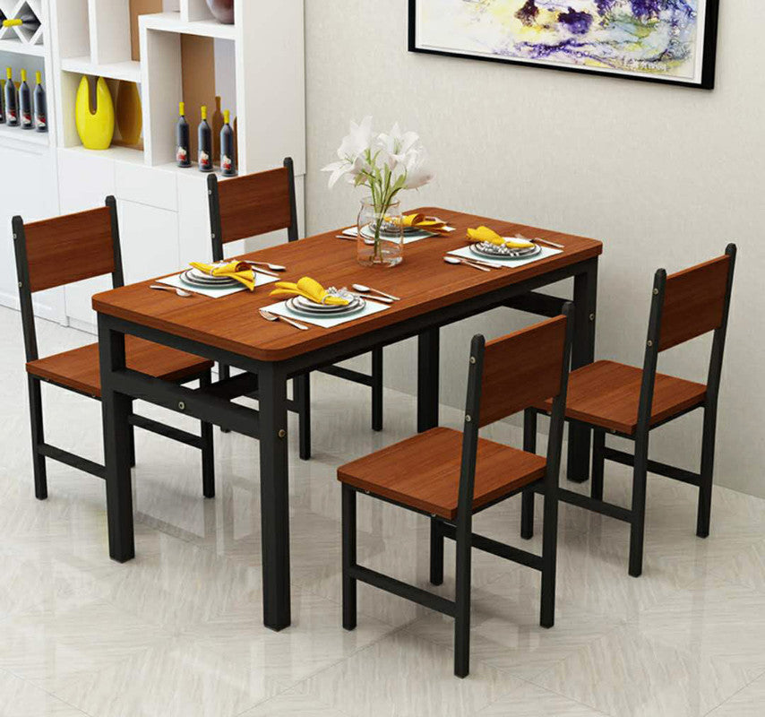 NNECN Wood & Steel Dining Set - 5-Piece Oak & Black - SuperSaverAU - view 3