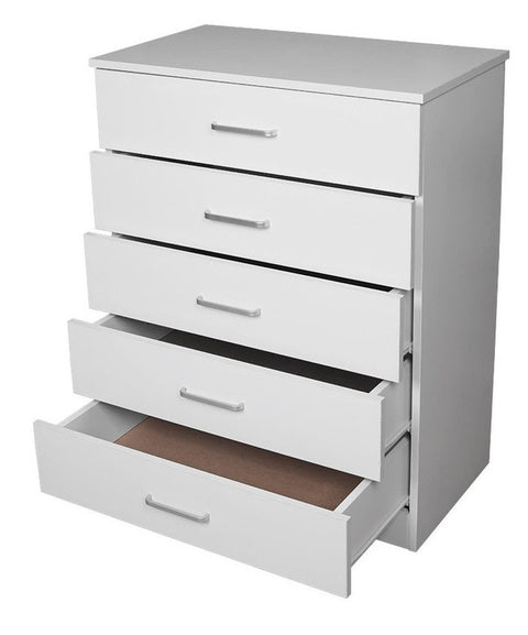 NNECN 5 Drawer Chest, White, 70 L x 40 W x 90 H CM, Impact-Resistant Edging - SuperSaverAU - view 1