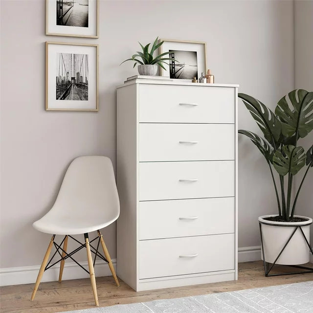 NNECN 5 Drawer Chest, White, 70 L x 40 W x 90 H CM, Impact-Resistant Edging - SuperSaverAU - view 2