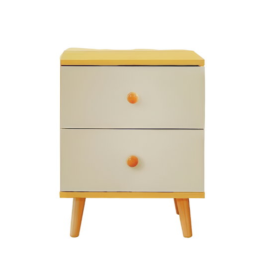 NNECN Wooden Bedside Cabinet with 2 Drawers - White & Pine