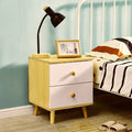 NNECN Wooden Bedside Cabinet with 2 Drawers - White & Pine - SuperSaverAU - view 3