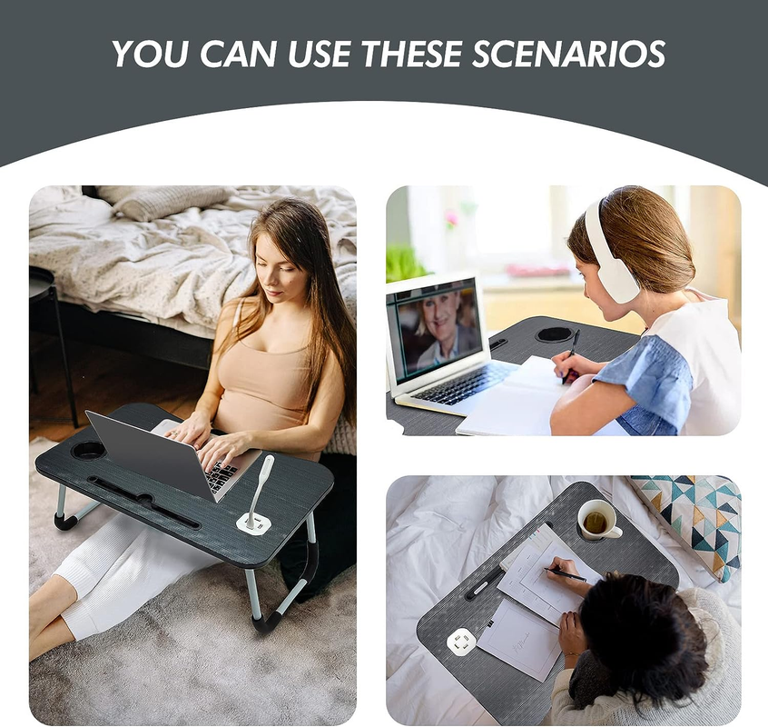 NNECN Laptop Desk Bed Table Tray 60x40cm with USB Charger & Cup Holder - SuperSaverAU - view 5