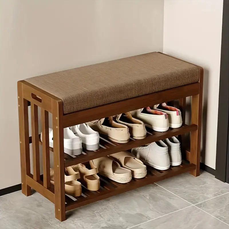 NNETM 2-Tier Bamboo Shoe Rack Bench - Dustproof Storage - SuperSaverAU - view 2