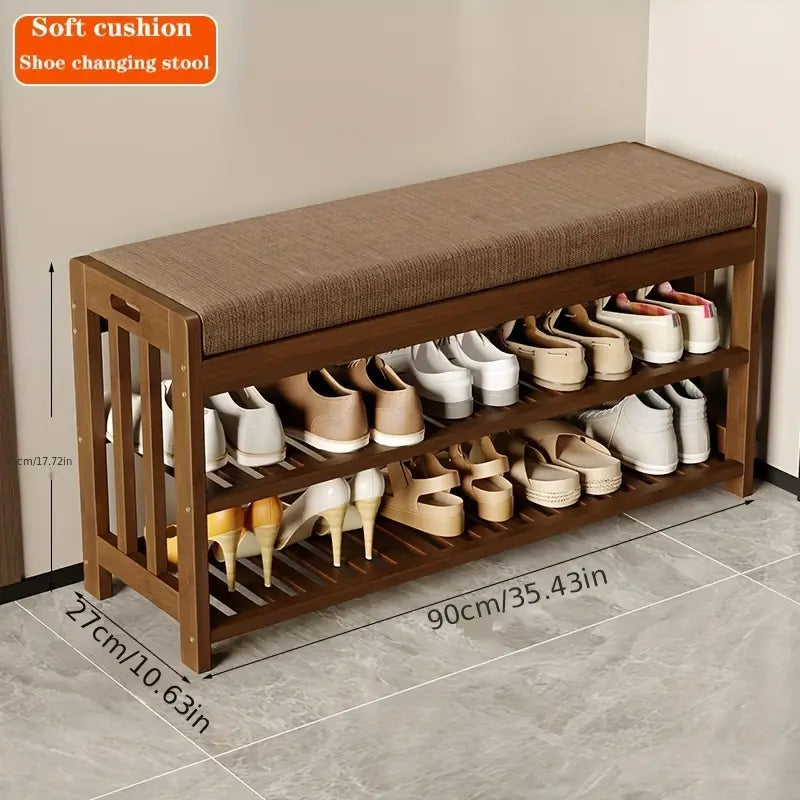 NNETM 2-Tier Bamboo Shoe Rack Bench - Dustproof Storage - SuperSaverAU - view 3